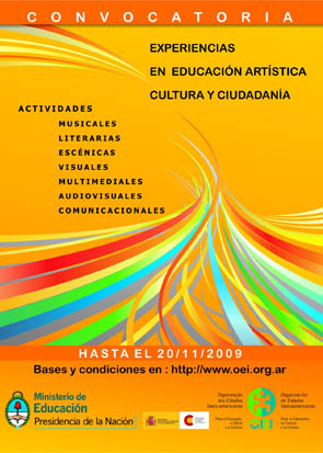 Afiche Convocatoria de Experiencias en Educación Artísticas. Cultura y Ciudadanía